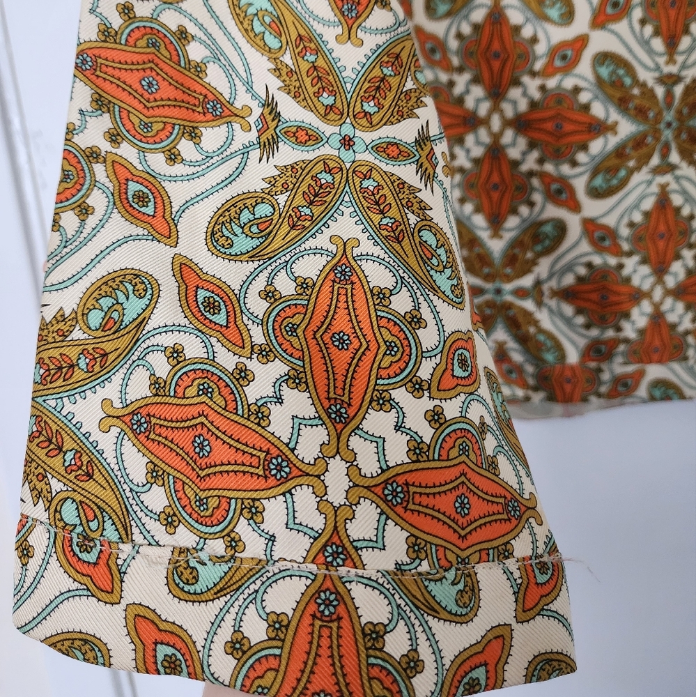 Vintage Talbots Psychedelic Butterfly Orange Blue Cream Bell Sleeve silk Blouse - Picture 4 of 8